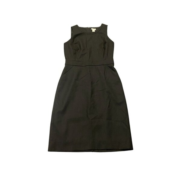 J Crew Sheath Dress 2 Sleevess Knee Length Pockets Black Wool Blend Sleeveless - Picture 1 of 7